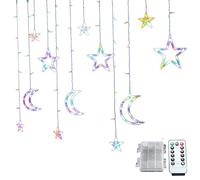 Guirnalda de 120 luces LED de estrella y luna, 11.5 pies alimentada por USB, luz de hadas con control remoto, luz multicolor regulable para Navidad, vacaciones, boda, hogar, decoración de fiesta