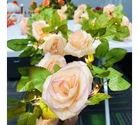 Guirnalda de 20 luces LED de 2.3 m, 17 cabezas de rosas artificiales de hiedra de flores de hojas verdes, plantas de vid, funciona con pilas, fiestas, decoración de la pared del hogar (rosa claro)
