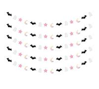 Guirnalda de 5 piezas de Halloween Moon Bat Ghost Star Garland rosa negro Halloween para niños rosa y negro suministros de fiesta de Halloween decoraciones