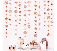 Guirnalda de 60 cumpleaños con número 60 de círculo y lunares con estrella de centelón metálico para colgar en serpentín de 60 años de edad, 60 años de edad, suministros de fiesta