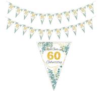 Guirnalda de 60 cumpleaños para 60 cumpleaños, color verde y dorado, 60 años, guirnalda de banderines para 60 años, decoración para 60 cumpleaños, guirnalda de feliz cumpleaños para mujeres y hombres