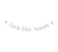 Guirnalda de banderines con texto en inglés "Two the Moon", con texto en inglés "Two the Moon"