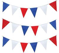 Guirnalda de banderines de 10 m, color rojo, blanco y azul, bandera de Reino Unido, suministros de decoración de fiesta, eventos deportivos, pub, barbacoa, tema real, francés, Estados Unidos, 20