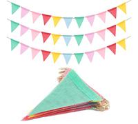 Guirnalda de banderines de 20 Metros, 60 Unidades de Lino, Multicolor, triángulos, Banderas, decoración para Bodas, Fiestas, cumpleaños, Fiestas en el jardín (12 banderines por Cada Guirnalda)