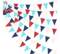 Guirnalda de banderines de 32 pies, rojo, azul, caqui, decoración de fiesta, tela, banderín, triángulo, banderín, banderín, banderín, banderín, banderín, banderín, triángulo, para bodas, cumpleaños,