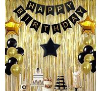 Guirnalda de banderines de feliz cumpleaños con letras doradas y negras, guirnalda de banderines de cola de golondrina versátil con purpurina, pancarta de cumpleaños con 13 banderas de cola de