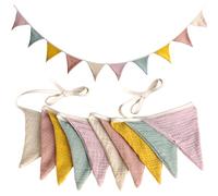 Guirnalda de Banderines de Tela 2.6m, Banderines Decorativos Reutilizables Guirnalda Triangulares de Algodón Lavable para Decoración Habitación Bebé Niños Fiestas y Bautizos (Colores Caramelo)