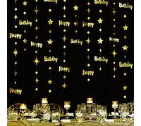 Guirnalda de banderines metálicos para Colgar con Texto Happy Birthday y diseño de Estrellas