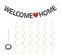 Guirnalda de bienvenida para el hogar, bienvenida a casa, guirnalda de bienvenida y 6 baños en espiral, color negro, bienvenida al hogar, decoración del hogar, fiesta familiar, bienvenida a casa