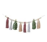 Guirnalda de borlas de lana de algodón para colgar de Navidad con cuentas de madera para decoraciones de repisa y banderines de celebración, guirnaldas de borlas de Navidad