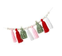 Guirnalda de borlas de lana de algodón para colgar de Navidad con cuentas de madera para decoraciones de repisa y banderines de celebración, guirnaldas de borlas de Navidad