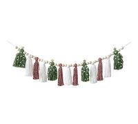 Guirnalda de borlas de lana de algodón para colgar de Navidad con cuentas de madera para decoraciones de repisa y banderines de celebración, guirnaldas de borlas de Navidad