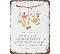 Guirnalda de canela naranja con texto en inglés "Seek First The Kingdom of God and His Righteousness" (Busca primero el reino de Dios y su justicia)