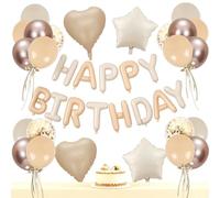 Guirnalda de color crema, juego de globos de feliz cumpleaños, color beige, globos blancos arenosos, corazones y estrellas, decoración de cumpleaños para adultos, niñas, mujeres, fiestas, decoración