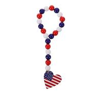 Guirnalda de cuentas de madera con borlas de corazón, para colgar en la pared, cuentas de oración patrióticas del Día de la Independencia del 4 de julio, adornos para decoración del hogar, guirnalda