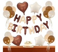 Guirnalda de cumpleaños con texto "Happy Birthday" en crema, juego de globos beis, globos blancos arenosos, corazones y estrellas, decoración de cumpleaños para adultos, niñas, mujeres, fiestas