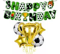 Guirnalda de Decoración de Cumpleaños de Fútbol, 5 Globos con Happy Birthday Pancarta, Globos de Aluminio con Forma de Trofeo para Niños, Para el día del Partido de la Copa Mundial de Fútbol