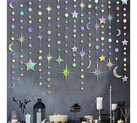 Guirnalda de Estrellas, Lunas, círculos y Puntos iridiscentes, decoración de Fiesta para Colgar. Bandera para el Primer cumpleaños de los niños, Ramadán, Eid, Mubarak, Fiesta prenatal, Boda
