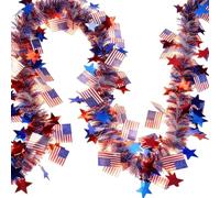 Guirnalda de estrellas patrióticas rojas, blancas y azules de 33 pies | Cadena de luces LED de 10 m con decoración de bandera de Estados Unidos | Funciona con pilas para interiores y exteriores