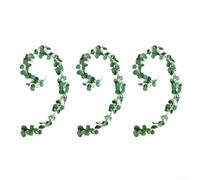 Guirnalda de eucalipto artificial, paquete de 3 coronas de vid de plástico de 195 cm para decoración de otoño, decoración de boda y chimenea, hojas de otoño realistas con tonos verdes y rojos oxidados