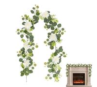 Guirnalda de eucalipto de 6 pies con flores, corona de boda de vegetación artificial, elegante guirnalda floral para caminos de mesa, fondos, decoración de pared y decoraciones, perfecta para bodas y