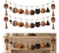 Guirnalda de fieltro de calabaza de otoño, Halloween, tela de felpa colgante con calabaza, decoración de cosecha de Acción de Gracias para chimenea, casa de campo, juego de 2