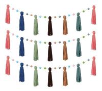 Guirnalda de flecos para decoración de fiesta - Juego de 3 guirnaldas coloridas con pompones, decoración estacional para techo de guardería, puerta de biblioteca, clase, decoración de pared, techo