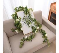 Guirnalda de flores artificiales de eucalipto de 6.5 pies, vid de rosas falsas, para decoración de boda, decoración del hogar, fiesta, camino de mesa