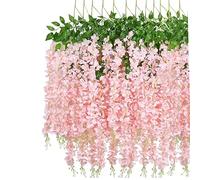 OUKEYI Guirnalda de flores artificiales de glicinia, 12 piezas, flores falsas de seda de 3.6 pies, para interiores y exteriores, hogar, jardín, Navidad, boda, decoración de fiesta (rosa)