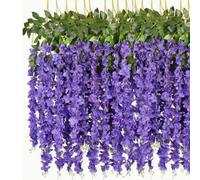 Guirnalda de flores artificiales de glicinia, 12 unidades, flores falsas de seda de 3.6 pies, para interiores y exteriores, hogar, jardín, Navidad, boda, decoración de fiesta (violeta)