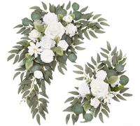 Guirnalda de flores artificiales de seda sintética de 60 x 40 cm para decoración de arco de boda, ceremonia, telón de fondo, entrada, fiesta, recepción, arreglo floral, juego de 2 (blanco)