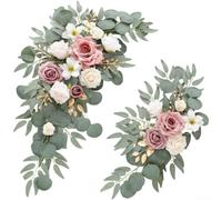 Guirnalda de flores artificiales de seda sintética de 60 x 40 cm, para decoración de arco de boda, ceremonia, telón de fondo, paquete de 2 (rosa ceniza)