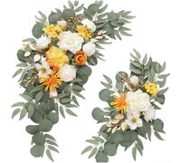 Guirnalda de flores artificiales de seda sintética de 60 x 40 cm para decoración de arco de boda, ceremonia, telón de fondo, entrada, fiesta, recepción, arreglo floral, juego de 2 (amarillo)
