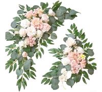 Guirnalda de flores artificiales de seda sintética de 60 x 40 cm, para decoración de arco de boda, ceremonia, telón de fondo, paquete de 2 (rosa)