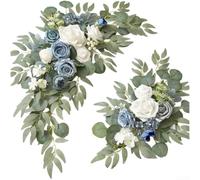 Guirnalda de flores artificiales, paquete de 2 unidades de 60 x 40 cm, espuma de seda, decoración de entrada, ceremonia de boda, arreglo floral realista para fiesta de recepción (azul)