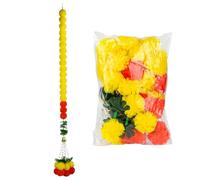 Guirnalda de flores de caléndula - Cuerda de caléndula artificial de 1,5 m con 30 flores | Decoración de boda india, Diwali y Día de Muertos | Guirnalda floral de hojas y campanas para decoración del