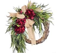 Guirnalda de flores de hortensias de granja con flores naturales realistas y elegantes detalles de lazo para colgar en la pared y la puerta, hecha de material plástico (D)