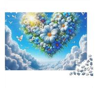Guirnalda de Flores en Corazón Puzzle de 1000 Piezas para Adultos Cielo y Nubes Juego de Puzzle Relajante Decoración Hogar 70x50cm/1000pcs