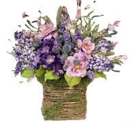 Guirnalda de Flores Silvestres y Lavanda Falsa con de Cesta - Colgante para Entrada, Balcón o Pared, para ideal 40x35cm