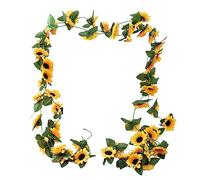 Guirnalda de girasoles artificiales de 2,5 m, vid de girasol, flores artificiales con hojas verdes para el hogar, cocina, boda, decoración de arco de jardín, manualidades, decoración de arte colgante