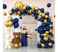 Guirnalda de globos azul dorado metálico, azul real, arco de globo dorado para cumpleaños de hombres, baby shower, pecado, boda y decoración de graduación (azul rubio)