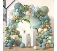 Guirnalda de Globos Azul Verde Salvia, 106pcs Kit de Arco de Globos Verde Azul con Globos Blanco Arena y Metalizados para Niños, Decoración de Cumpleaños, Compromiso, Boda, Baby Shower