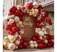 Guirnalda de globos de color rojo oscuro y dorado de doble relleno, globos de color rojo granate, kit de arco de globos para boda, cumpleaños, novia, aniversario, decoración de fiesta de Año Nuevo