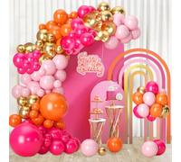 Guirnalda de globos rosa naranja, globos de látex rosa caliente naranja con macaron rosa dorado confeti helio globos de látex para niñas mujeres cumpleaños boda baby shower nupcial fiesta fiesta