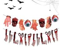 Guirnalda de Halloween - 2025 Cartel De Terror Manos Rotas,Decoración Colgante para Exteriores Fiestas Centros Comerciales Puertas Vallas Hogar Eventos Temáticos Aleros