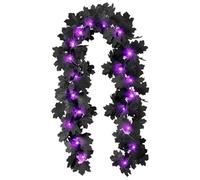 Guirnalda de Halloween con 20 Luces LED, Guirnalda de Hojas de Arce de 6.6 pies, Cadena de Luces de Hojas de Halloween con Pilas para Fiesta en la Chimenea del hogar, Color Morado y Negro