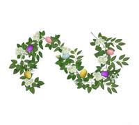 Guirnalda de hiedra artificial de primavera de 170 cm, vid falsa con huevos de Pascua, margaritas, conejitos para decoración del hogar, fiesta, boda