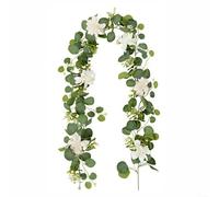 Guirnalda de hojas de eucalipto artificiales de ratán de 180 cm de largo, tallos de vegetación sintética para boda, centro de mesa, camino de mesa, decoración del hogar, interiores y exteriores (D)