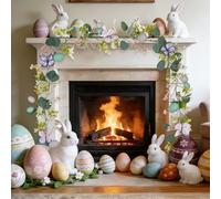 Guirnalda de huevos de Pascua, guirnalda artificial de hojas verdes artificiales para mantel, valla, escalera, arco de boda, cesta colgante, decoración de pared artificial multicolor