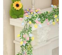 Guirnalda de huevos de Pascua, guirnalda de Pascua artificial de 7 pies para mantel, huevos de colores, adornos florales de vid para fiestas, fiestas, hogar, decoración de chimenea (2 unidades)